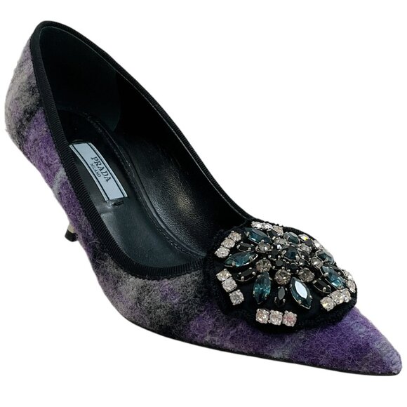 Prada Purple Tweed Pumps with Crystal Embellishment - Picture 1 of 6